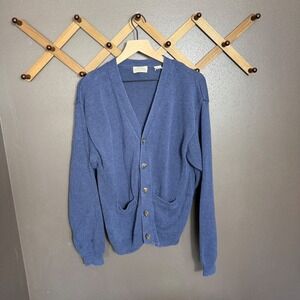 St Johns Bay Blue Cotton Cardigan Sweater Womens Medium V-Neck Button Front